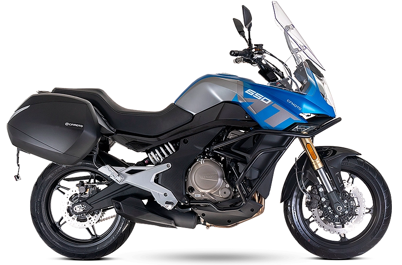 CF Moto Martínez - Perfil lateral de la CFMOTO 650 MT touring CF Motos Martínez - Vista lateral de la moto touring CFMOTO 650 MT equipada para viajes