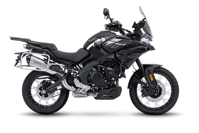 CFmotoMartinez - moto CFMOTO 700MT ADV negra con ruedas de rayos, parabrisas alto y carenado lateral